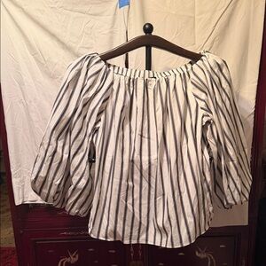 White House Black Market White and Black Striped Off-Shoulder Blouse